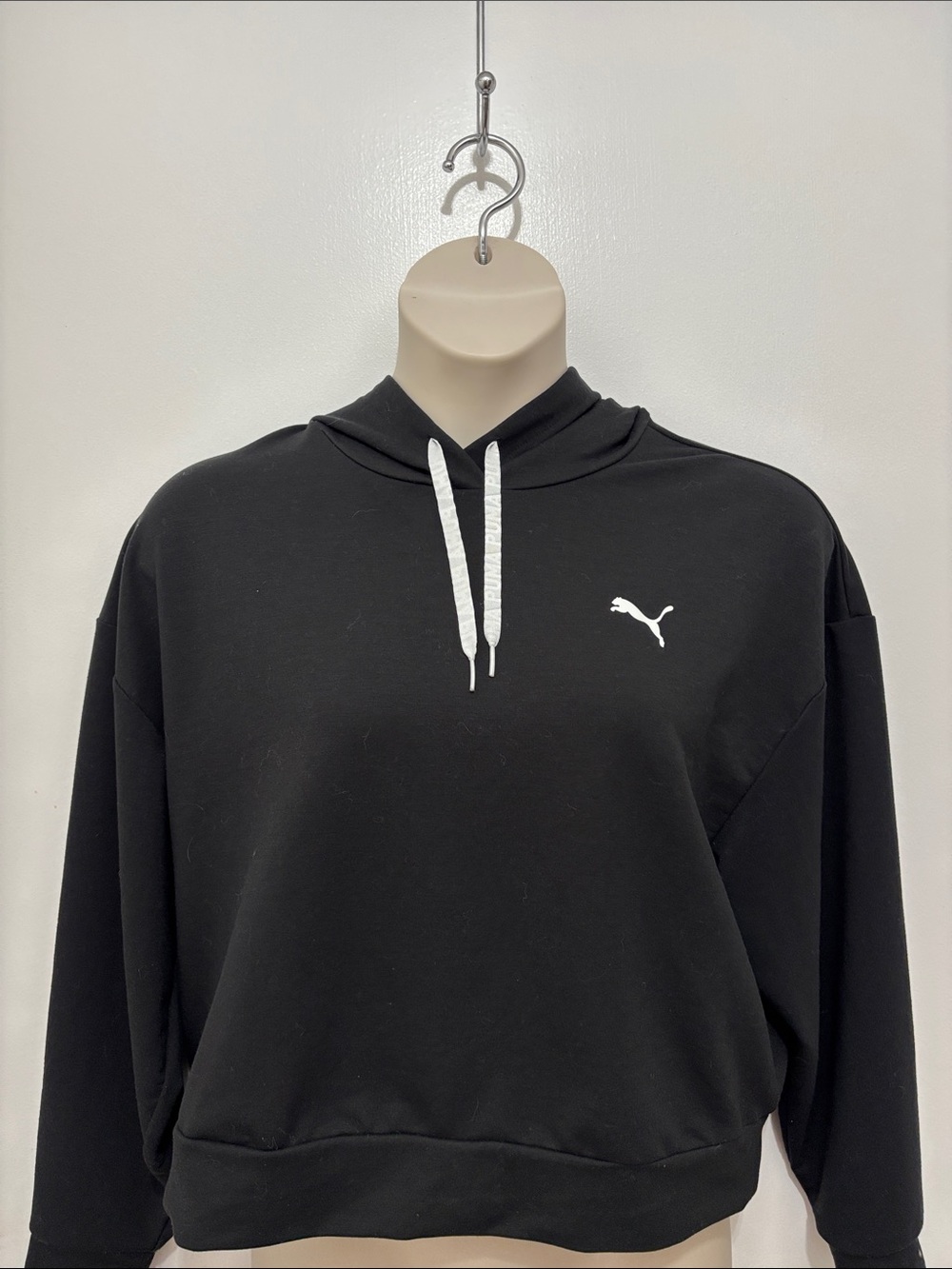 Puma Sz L Cropped Black Crewneck Hoodie with White Logo